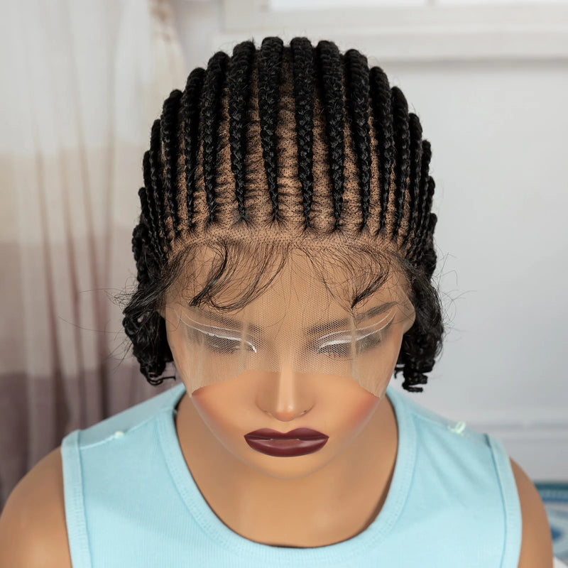 Short Ombre Cornrow Braided Bob Wig Synthetic Full Lace Braided Lace Wig with Baby Hair Knotless Handmade Braids Wigs for Women