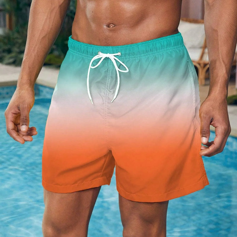 Men's Beach Shorts Gradient Color Block Drawstring Summer | SAMAG