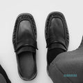 Square Toe Men's Black Genuine Leather Casual Loafers Slip-On Low Heel Streetwear Urban Outdoor Minimalist Fashion Work Shoes