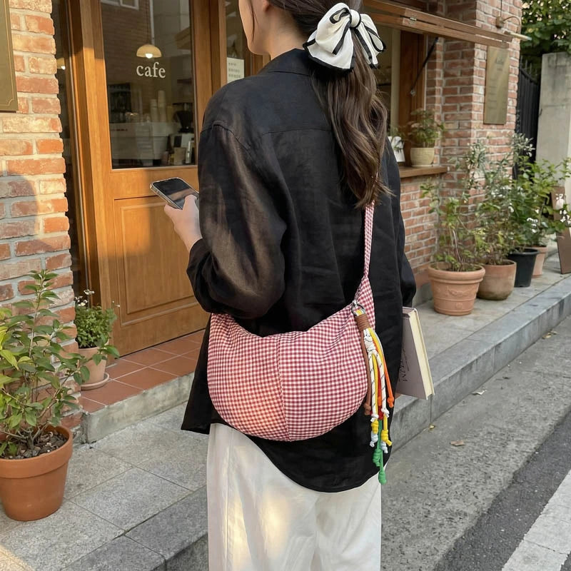 Microfiber Plaid Zipper Hobos Bags 2026 Spring/summer New Versatile Bags Daily Commute Fashion Portable Crossbody Bags