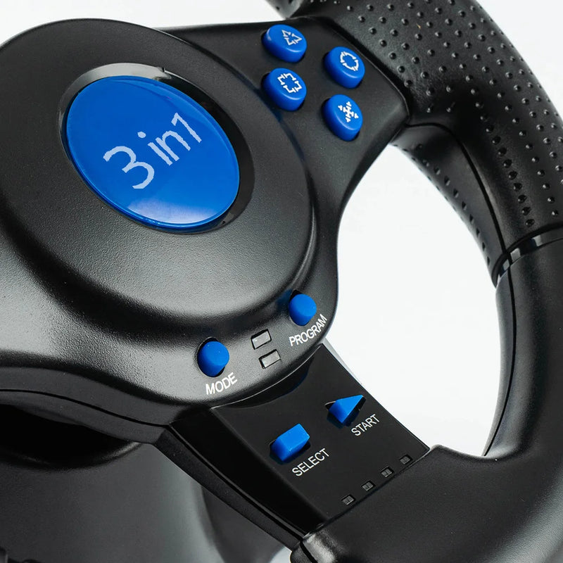 4 in 1 Wired Steering Wheel with Pedals and Shift joystick, Built-in Dual Motors,180 Degrees Racing Wheel for PS3,PS2 & PC