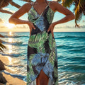 Summer Beach Cover-Ups Sexy Women Leaves Print Wrap Dress Sun Protection Bikini Cover Up Sarongs Female Bathing Suit Swimwears