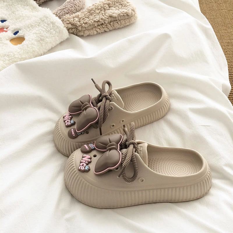 Summer Women Slippers Platform Bow Decoration Clogs Garden Shoes Comfortable Beach Sandal Chunky Slippers Soft Slides for Female