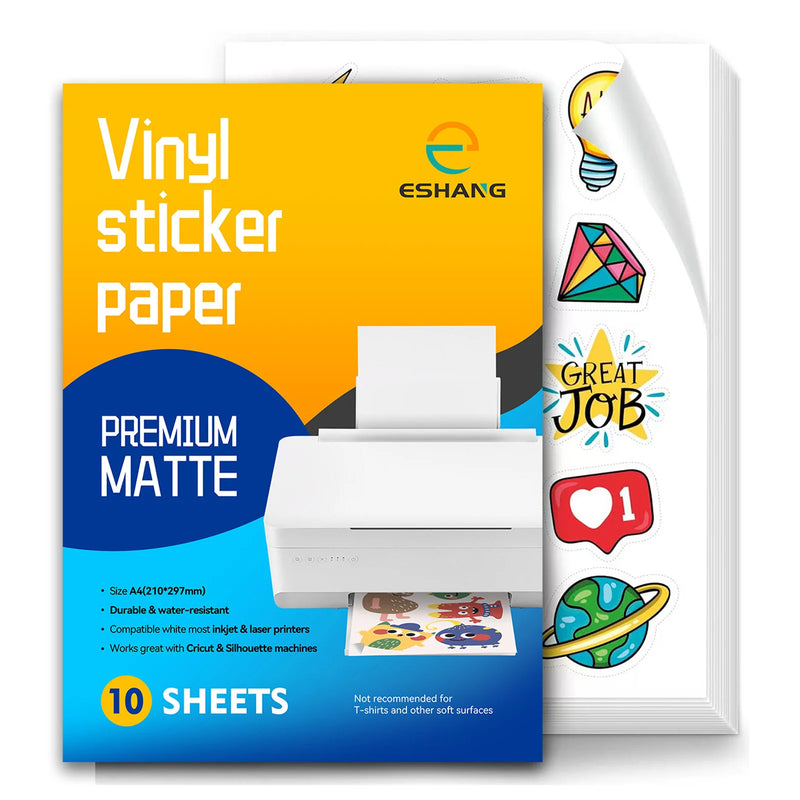 A4 Size Matte White Printable Vinyl Sticker Paper 8.3×11.7 inch Self-Adhesive Inkjet Compatible Tear-Resistant Labeling Paper