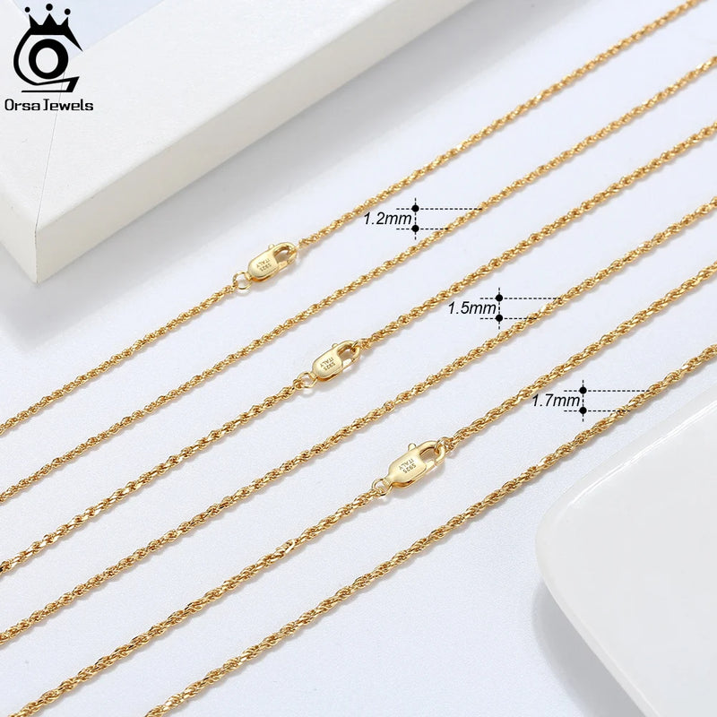 ORSA JEWELS Genuine 925 Sterling Silver Rope Chain Necklace Unisex 1mm 2mm 3mm Italian Twist Rope Chain Choker Gift 40-60cm SC29