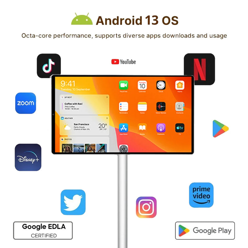 2025 New LCD Tablet 21.5 Inch Smart Television Rechargeable Portable Tv 6Gb+128Gb Touch Screen Tv Android Smart Tv For Work