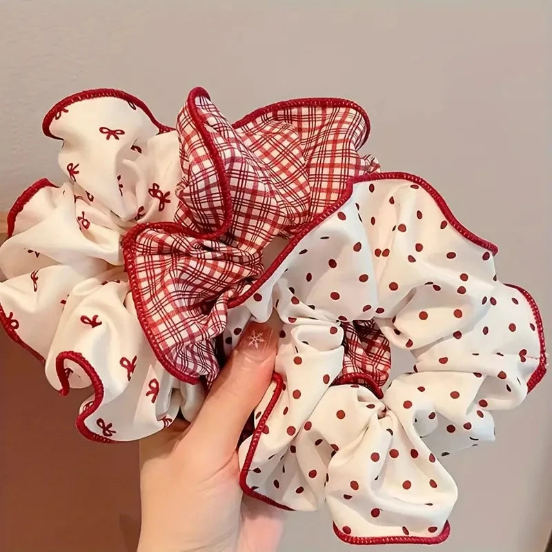 1/3 Pcs Minimalist Sweet Fabric Hair Ties for Women Floral Polka Dot Printed Hair Scrunchies Elastic Accessories Wholesale