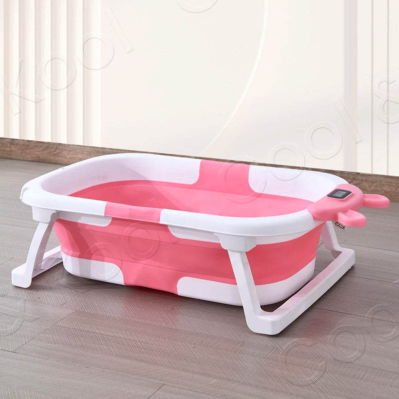 Foldable Silicone Baby Bathtub with Temperature Sensing, Non-Slip & Portable Infant Bath