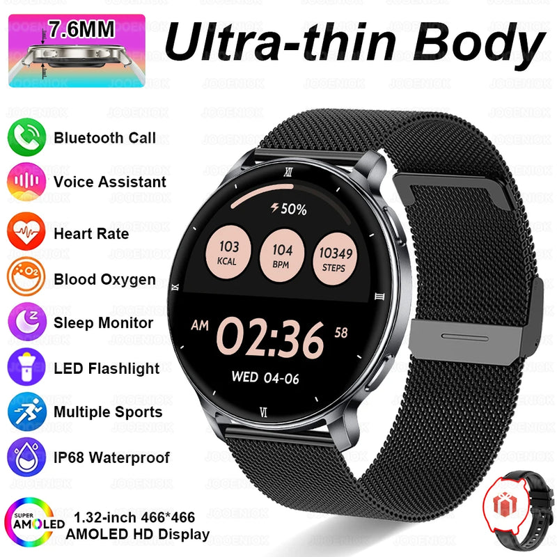 2026 New 1.32" AMOLED Smartwatch Man 466*466 Resolution Bluetooth Call LED Flashlight Fitness Tracker Smart Watch For Men Women