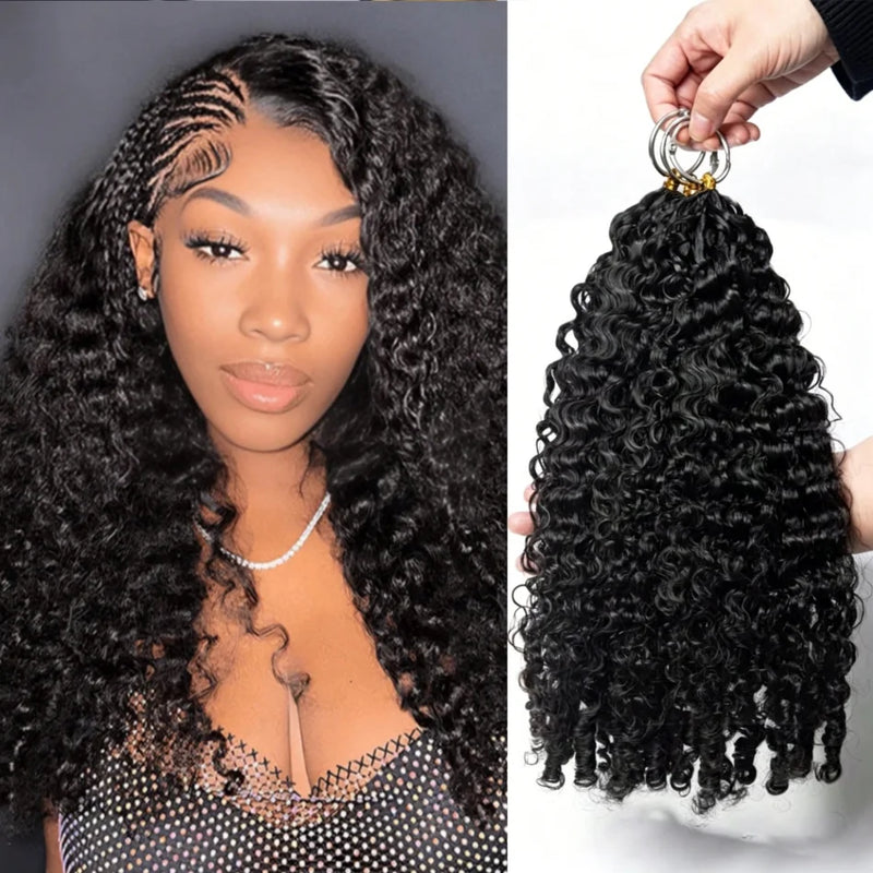 Kinky Curly Knotless Crochet Human Hair for Miracle Knots Boho Braid Ready Time-Saving Pre Separated Strands Natural Black Feather Extension 10-30 Inch 65g/Pack