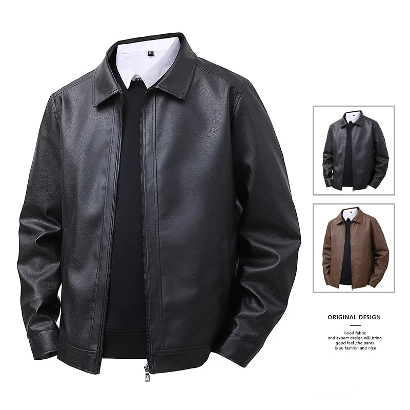2026 New Spring-Autumn Leather Jacket for Men Slim Fit Collared Casual Coat Men's Shirt  US/European size.