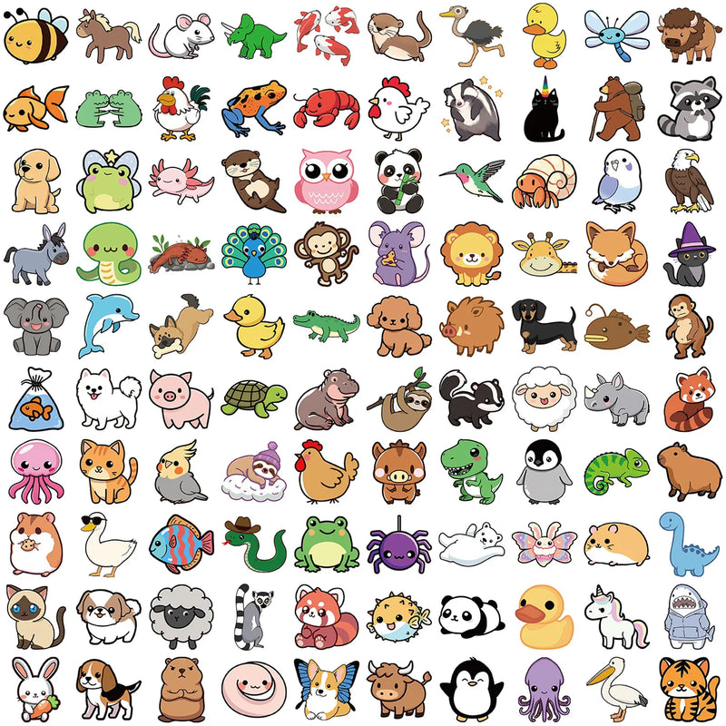 100pcs Cartoon Animal Illustration Graffiti Stickers Guitar Notebook Luggage DIY Waterproof Stickers