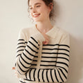 WinvyNee Women's Clothing Cashmere Wool O Neck Striped - View 5 | SAMAG