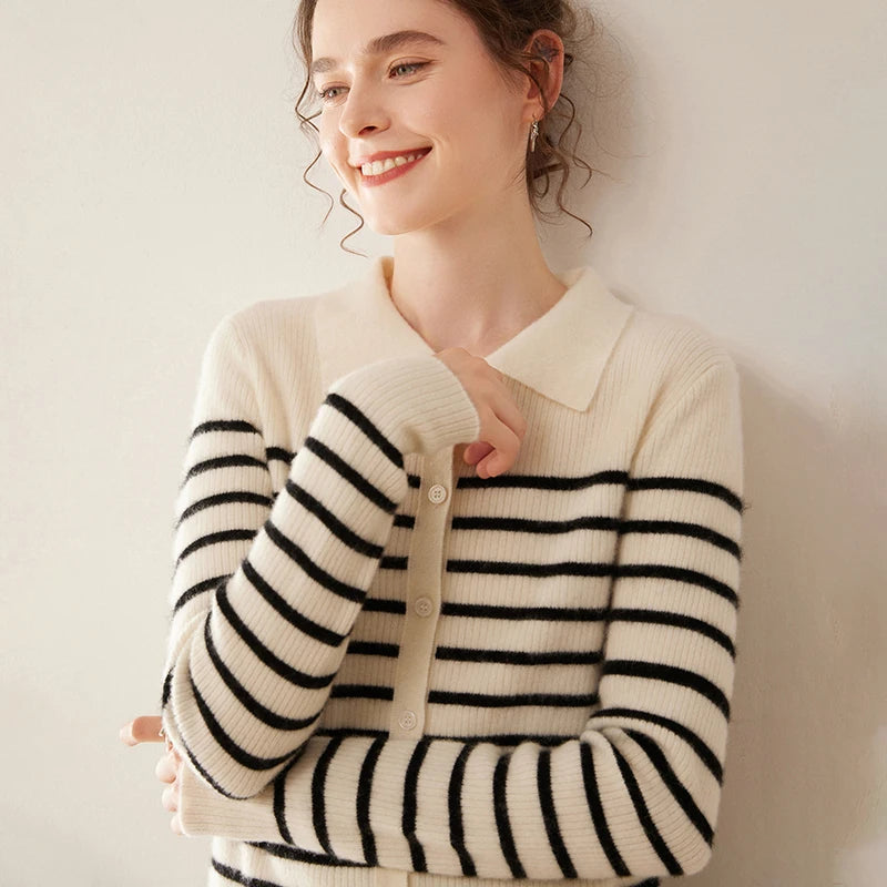 WinvyNee Women's Clothing Cashmere Wool O Neck Striped - View 5 | SAMAG