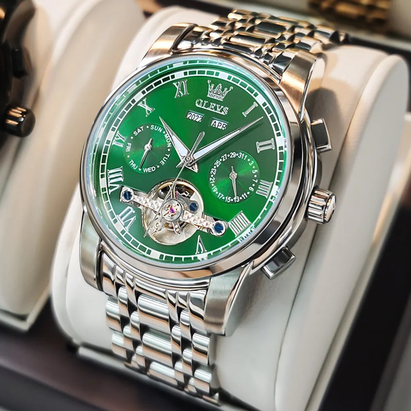 OLEVS 6607 Men's Watches Automatic Mechanical Business Wristwatch Calendar Waterproof Stainless Steel Strap Watch For Man