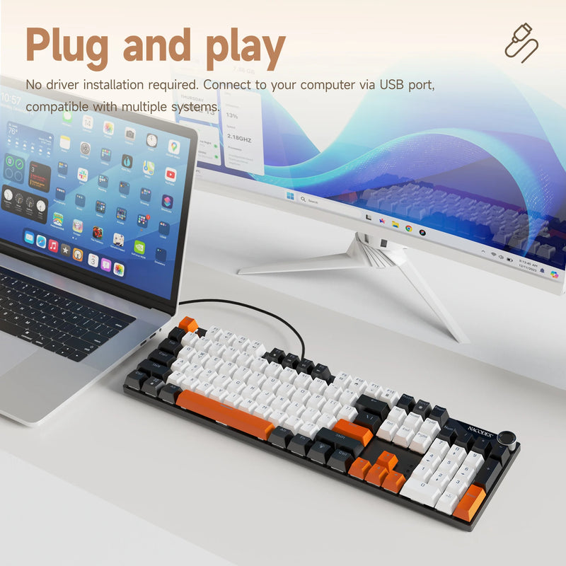 AJAZZ NK104 Mechanical Keyboard Wired Dual-Injection Keycaps 104 Hot-Swapping LED Hybrid Backlight Gamer Keyboard for Laptop PC