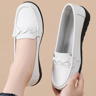 Fashion Genuine Leather Women Flats Black Nurse Shoes | SAMAG