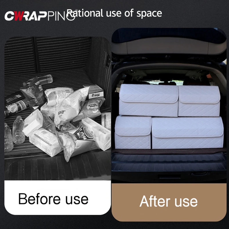 Car Trunk Organizer Box Large Capacity Auto Multiuse Tools Storage Bag Stowing Tidying Leather Folding for Car Trunk Storage Box