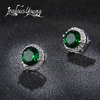 Classic Green AAA Cubic Zirconia Stud Earrings Round | SAMAG