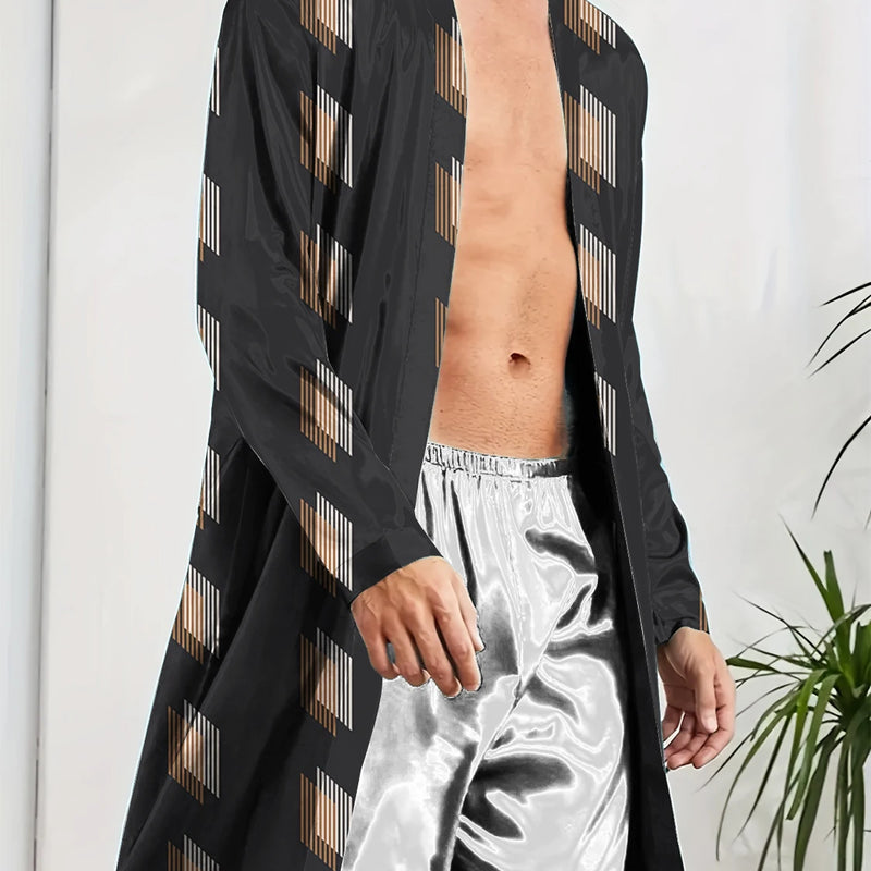 Men's Spring and Autumn Trendy Robe Pajama, Digital Printed Casual Entertainment Men's bathrobe, Quick Drying