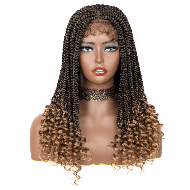 Synthetic Braided Wigs Lace Front Wigs Curly Ends Box Braided 4x4 Lace Wig with Baby Hair for Black Women Afro Wig 18 Inches