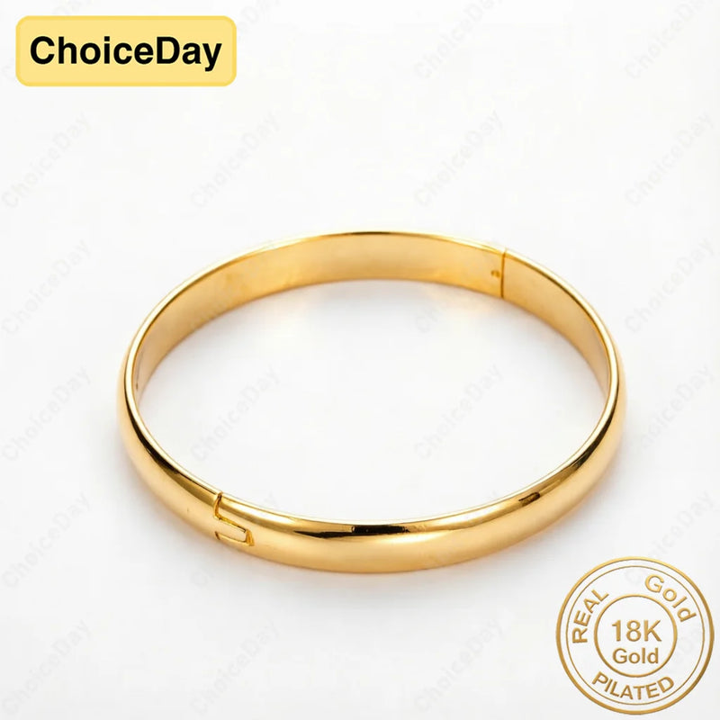 18K Gold Plated 8mm Smooth Bangle Bracelet For Woman Man Wedding Engagement Fashion Charm Party Jewelry