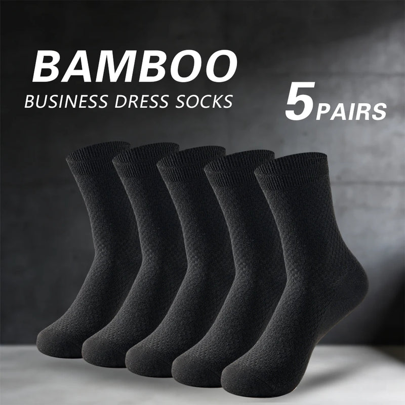 5 Pairs Bamboo Fiber Men's Socks Classic Business Crew | SAMAG