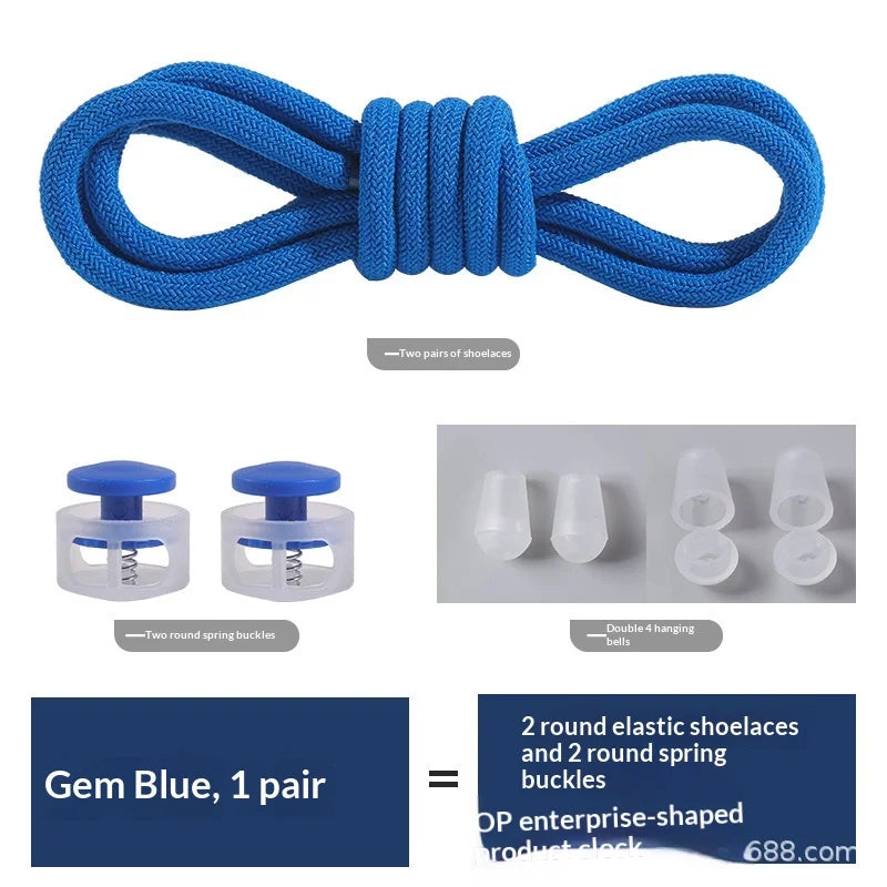 Colorful Spring Lock No Tie Shoelaces 1Pair Round Elastic Quick Lazy Shoelace for Kids Adult Sports Sneakers