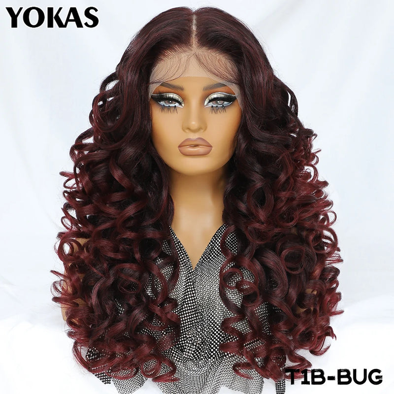 Latisha Lace Frontal Wigs Synthetic 24 Inch Loose Curl Pre Plucked Lace Frontal Wig For Women Highlight With Baby Hair 13X6 Wigs