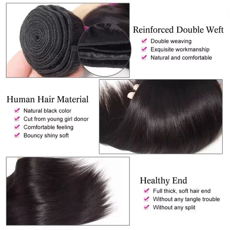 20 30 Inch Bone Straight 2 3 4 Bundles Brazilian Remy Unprocessed Human Hair Wavy Doule Drawn Straight Bundles Weave Extensions