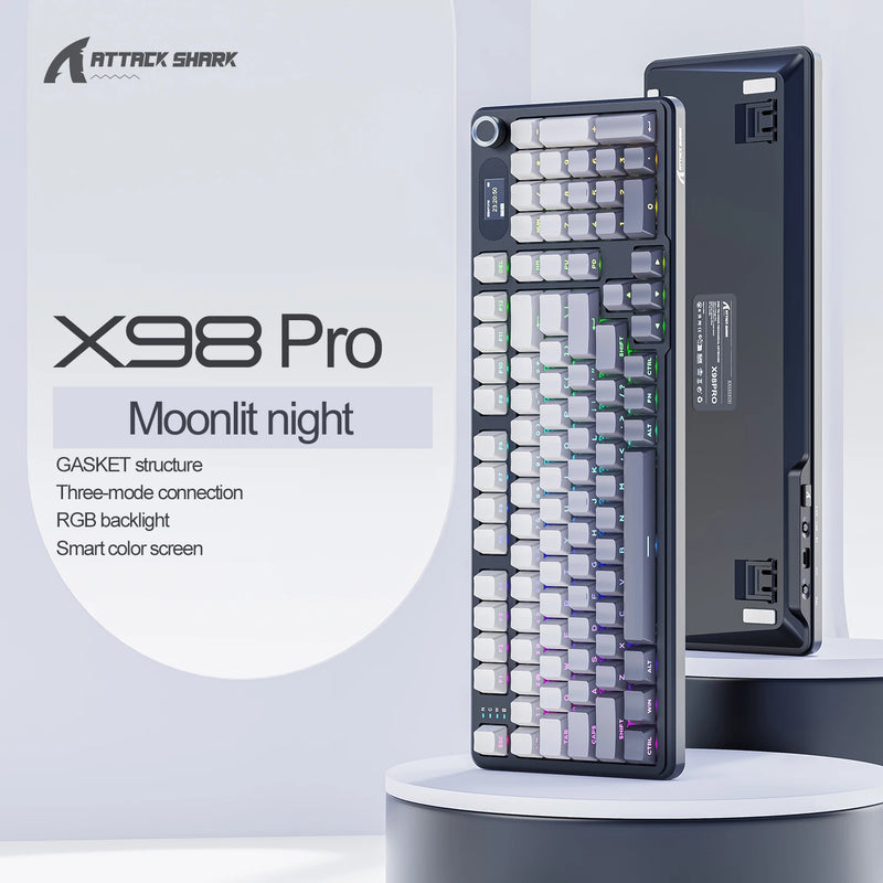 ATTACK SHARK X98PRO 98 Key Wireless Mechanical Keyboard TFT Display Knob RGB Backlit Hot Swappable Gasket Custom Gaming For PC