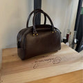 2025 Boston bag women genuine leather handbag new trendy  maillard niche design large-capacity commuter retro bowling tote bag