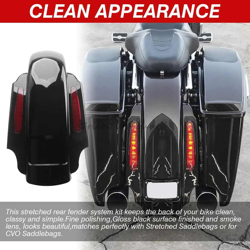 Motorcycle Extended Rear Fender Mudguard with LED Light For Harley Touring Electra Street Glide Road King FLHR FLHTC 1993-2008