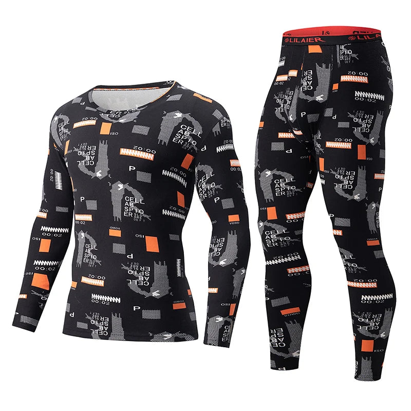 2-piece Autumn And Winter Men's Fashionable Printed Camouflage Thermal Underwear Set Comfortable And Versatile Sports Base Shirt