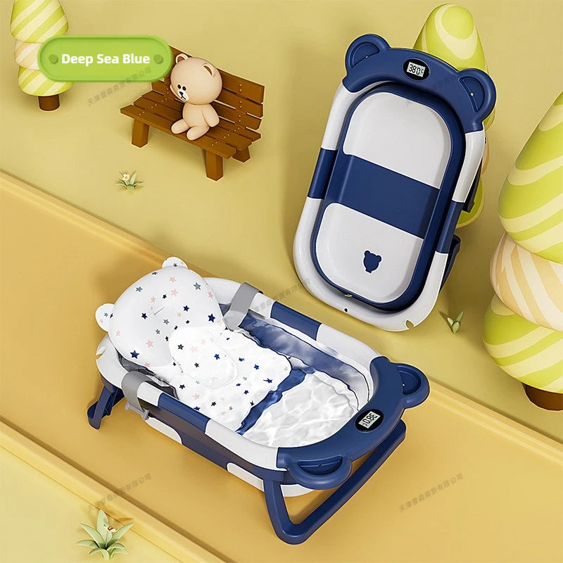 Foldable Baby Bath Tub Smart Temperature Display Newborn Tub Bear Shape Portable Shower Basin Infant Safe Bath Goods