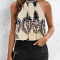 Women's Vest Tank Top Spring Summer Beige Black Paisley Lace Print Halter Neck Sleeveless Loose Basic Casual Daily Fashion Top