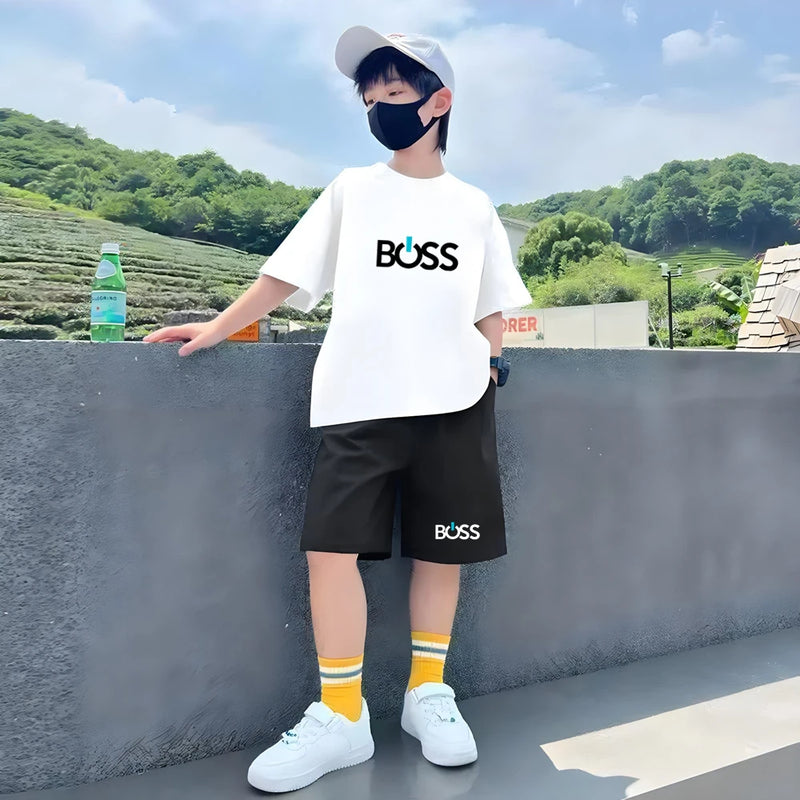 Kids Tshirt Summer 3-12 Years Letter Fashion T-shirt Boys Girls Toddler Short-sleeved+Shorts Casual Cool Sports Set clothing