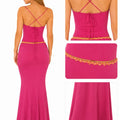 Women 2 Piece Outfit Spaghetti Strap Ruched Cami Top Floral Trim High Waist Mermaid Maxi Skirt Set Summer Beach Vacation Matching Outfits