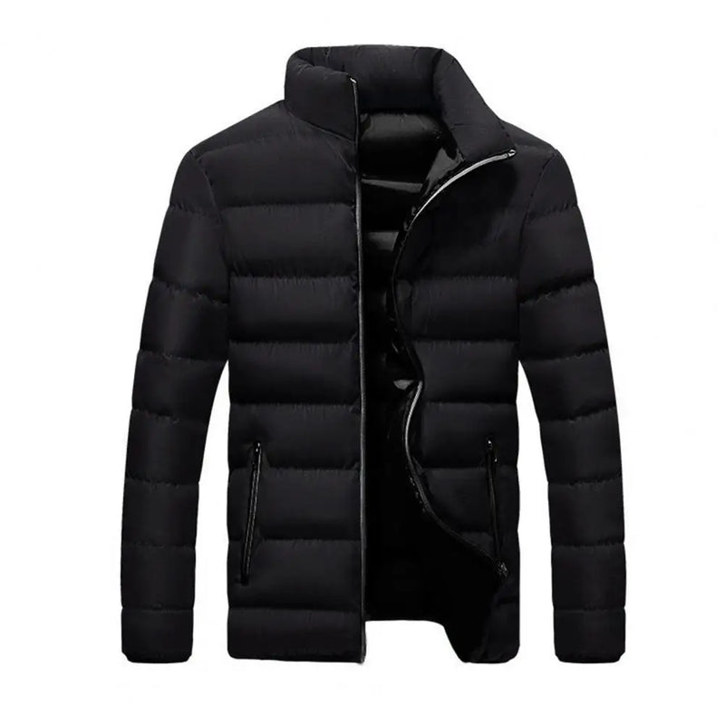 Men Parkas Autumn Winter Thickened Padded Coat Stand Collar Loose Zipper Pockets Jacket Men Overcoat Thick Warm Cotton Coat