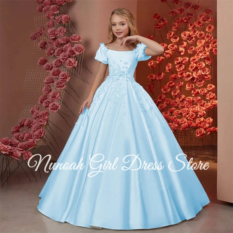 Elegant Flower Girl Dresses for Wedding Satin Beaded - View 10 | SAMAG