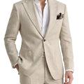 Men's 2 Pieces Linen Suits Casual Lightweight Summer Beach Groom Wedding Suit Linen Blazer Pants Set