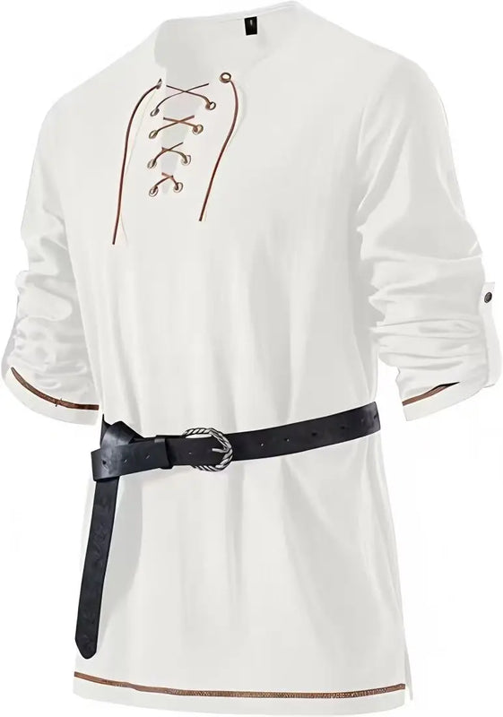 Men Medieval Lace Up Linen Long Sleeve Tunic Viking | SAMAG