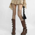 Women Sexy Lace Fishnet Stockings Hollow Out Solid Pantyhose Irregular Exposed Skin Tights Slim Suspender Pantyhose