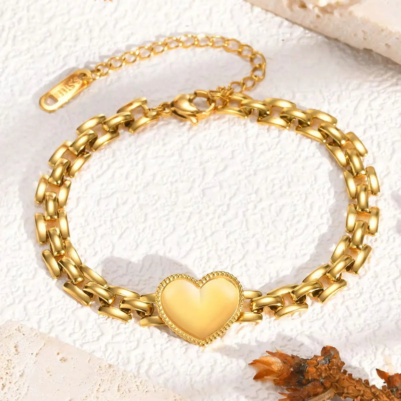 Trendy Love Heart Bracelet for Women,Stainless Steel Strap Chain Bracelets,Exquisite Party Jewelry Mother's Day Gift