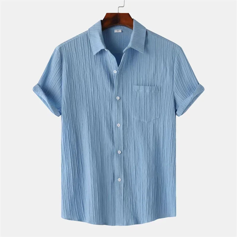 New 9 Color Men's Solid Striped Shirt Summer Fashion | SAMAG
