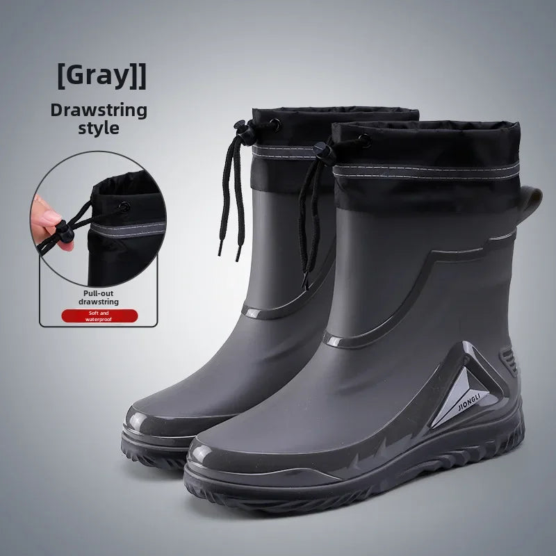 Men's Rain Shoes Fashion Waterproof Men's Rain Shoes Outdoor Non-slip Work Shoes for Men Cotton Warm Rain Boots Kitchen Footwear
