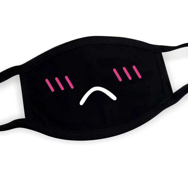 Black Face Mask Unisex Winter Warm Thickening Half Face Mouth Mask Cotton Cartoon Pattern Anti-Dust Anti- Respirator Kpop Mask