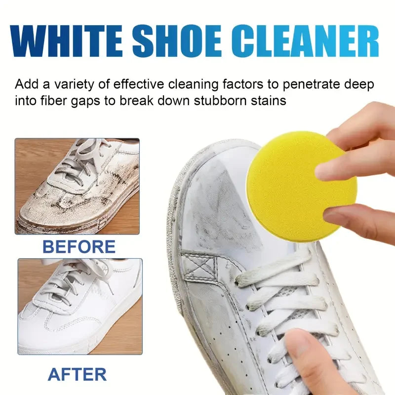 White Shoe Care Cream: Whitening/Brightening, No-Rinse Formula with Sponge – Removes Stains/Yellowing, Wipe-to-Use