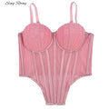 SINGREINY Fashion Solid Corset Lingerie Top Ladies Strap Sheer Mesh Slim Camisole American Retro Backless Beach Sexy Tank Top