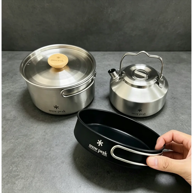 snow peak Stainless Steel Camping Cookware Portable Non Stick Cooking Pot Kettle Outdoor Camping Hiking Picnic Travel